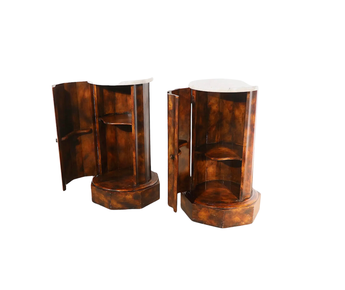 A Pair, Faux Tortoise Pedestals with Marble Top