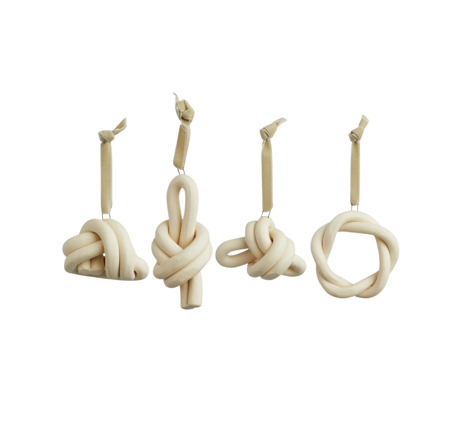 Handmade Ceramic Nautical Knotted Knots Ornaments, Set of 4