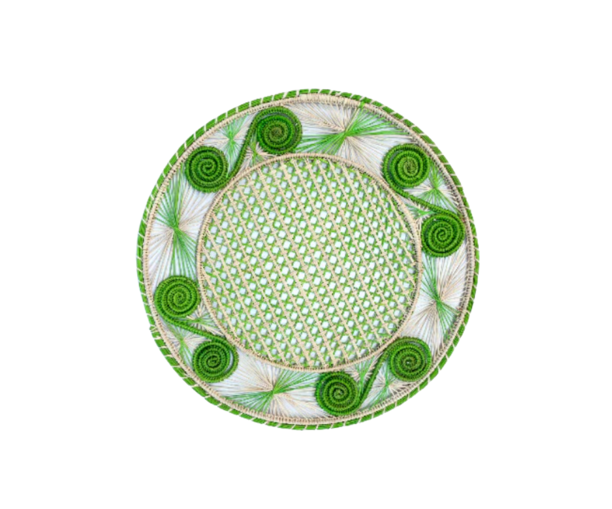 Handwoven Lime Green Caracol Iraca Straw Placemat