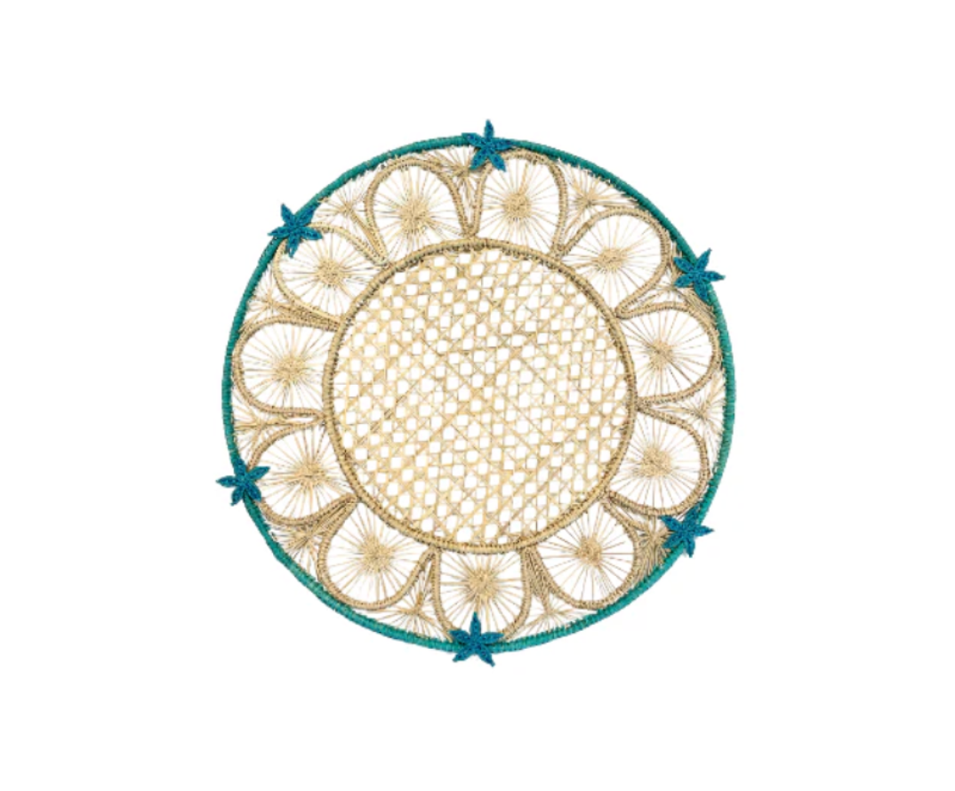 Handwoven Iraca Straw Aquamarine Starfish Placemat