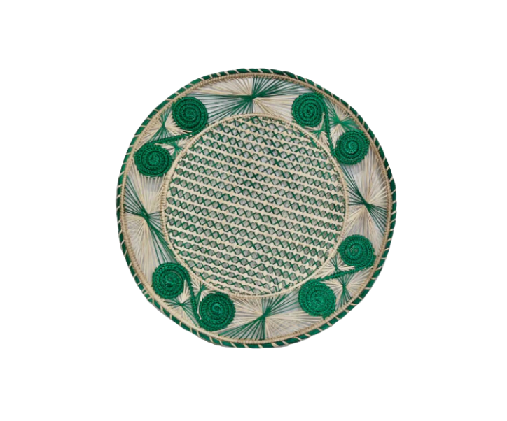 Handwoven Green Caracol Iraca and Straw Placemat