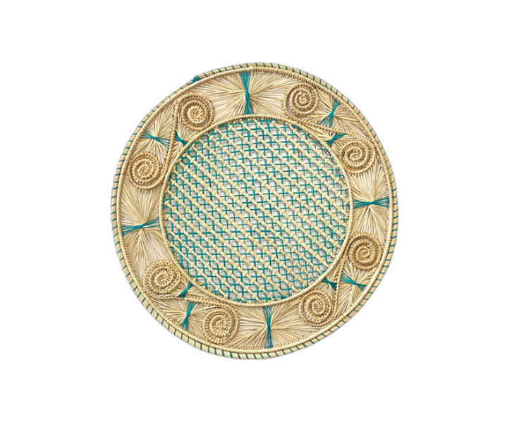 Handwoven Turquoise Caracol Iraca and Straw Placemat
