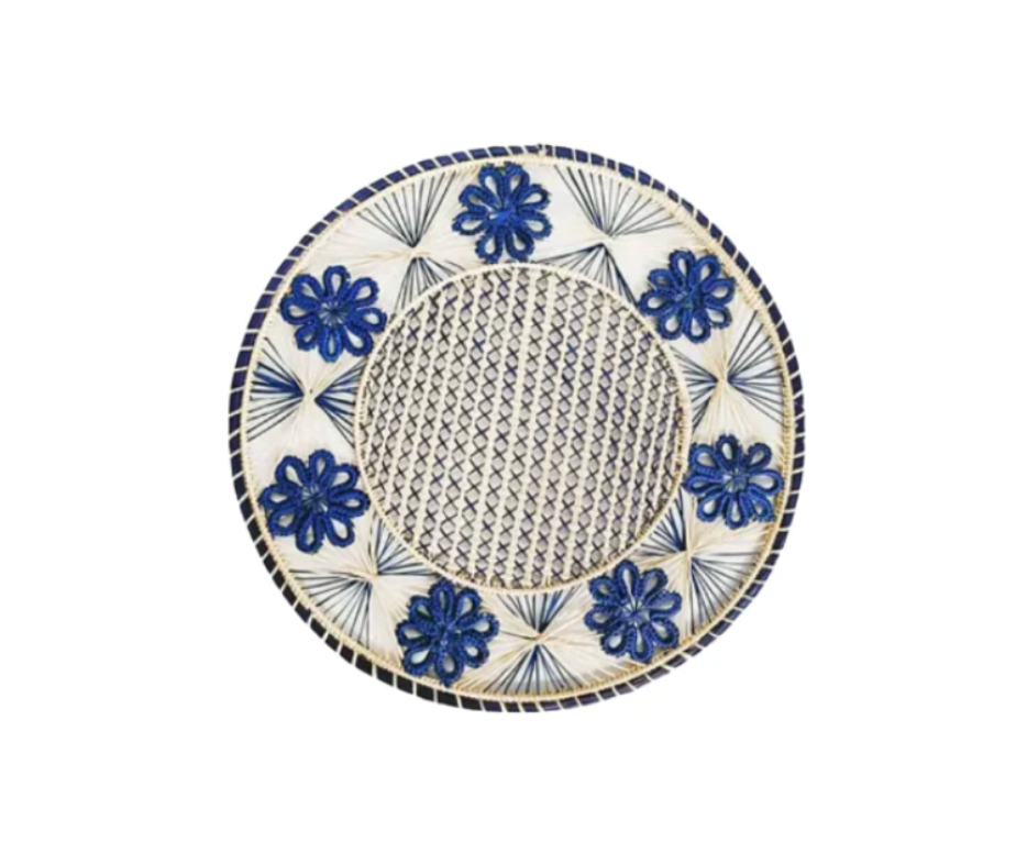 Handwoven Iraca Navy Flora Placemat