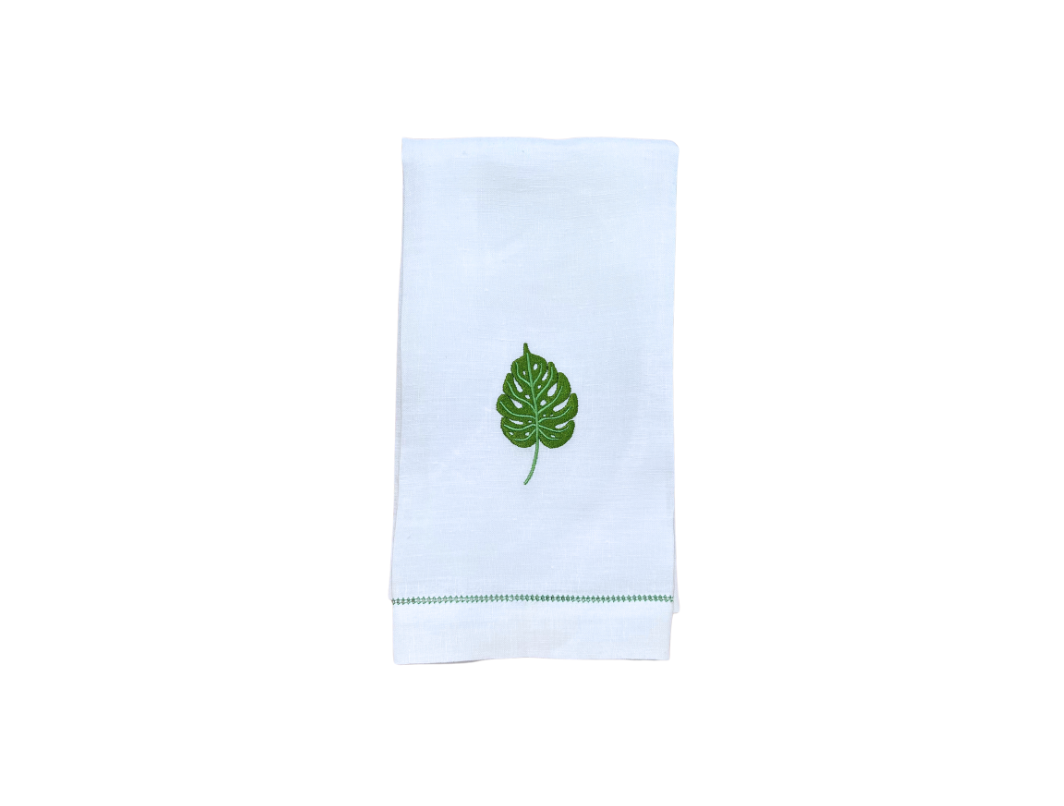 Triple Monstera Leaf Embroidered Hand Towel, Set of 4