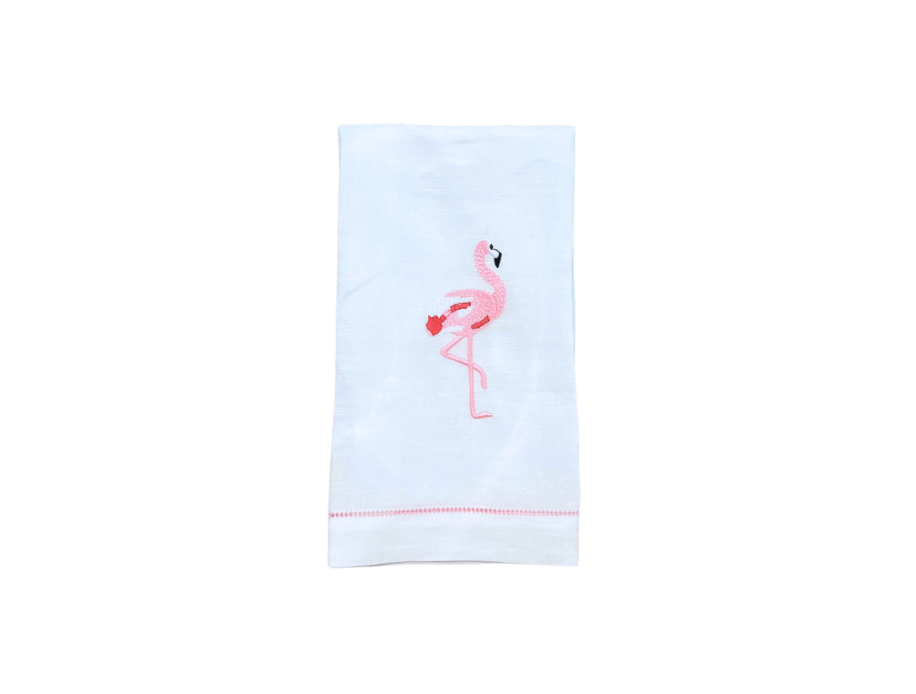 Flamingo Embroidered Hand Towel, Set of 4