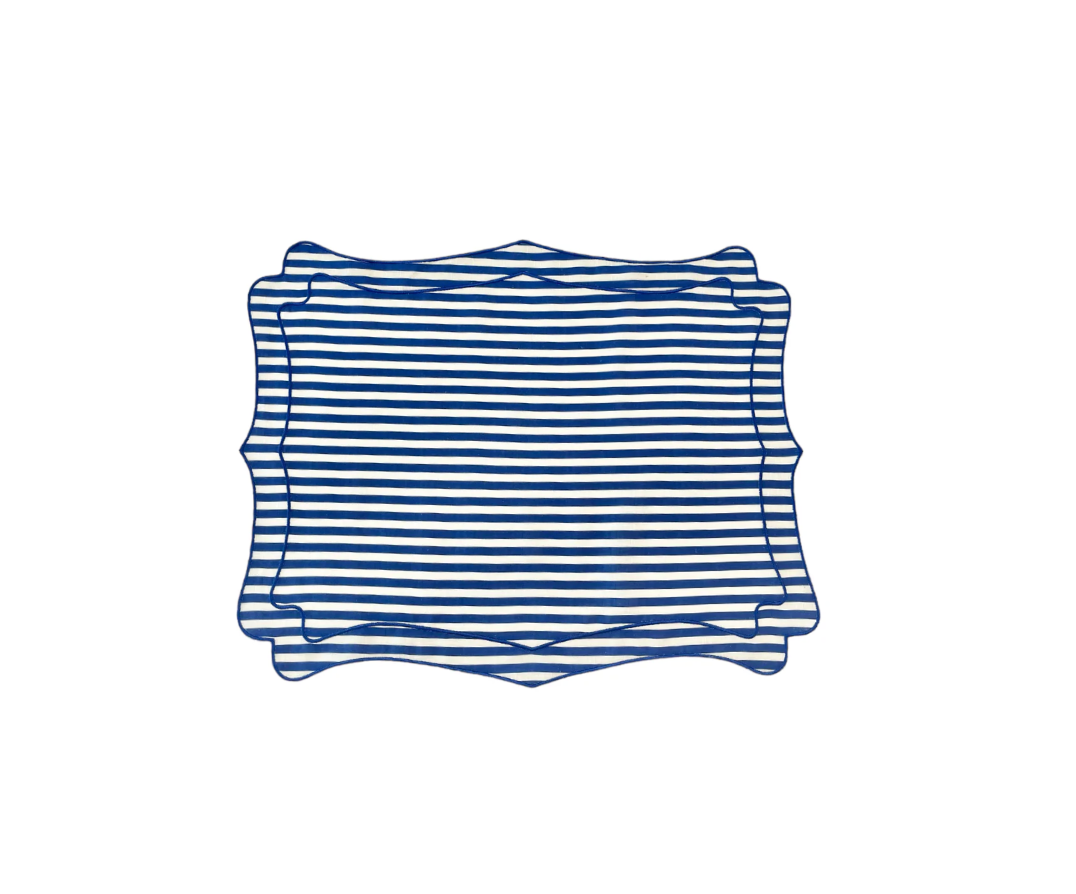 BLUE & WHITE STRIPED LINEN PLACEMATS, SET OF 4