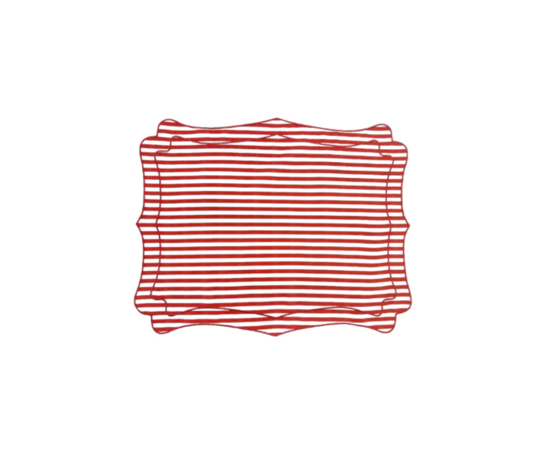 RED & WHITE STRIPED LINEN PLACEMATS, SET OF 4