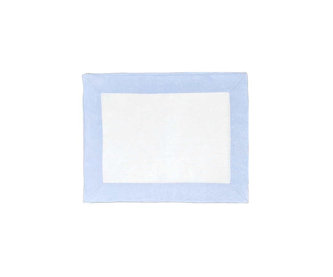 White Linen Placemat With Blue Border, Set of 4