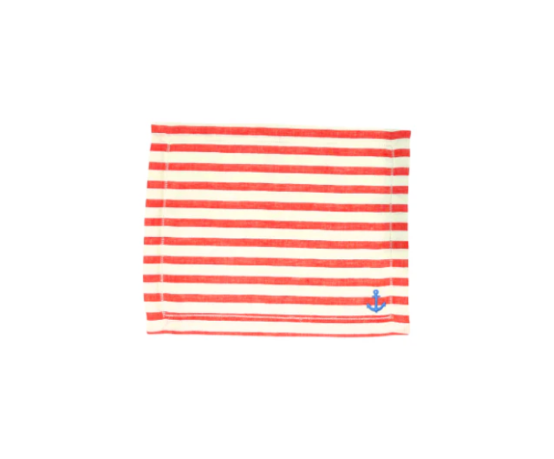 Red and White Stripe Placemat with Blue Anchor, Set of 4