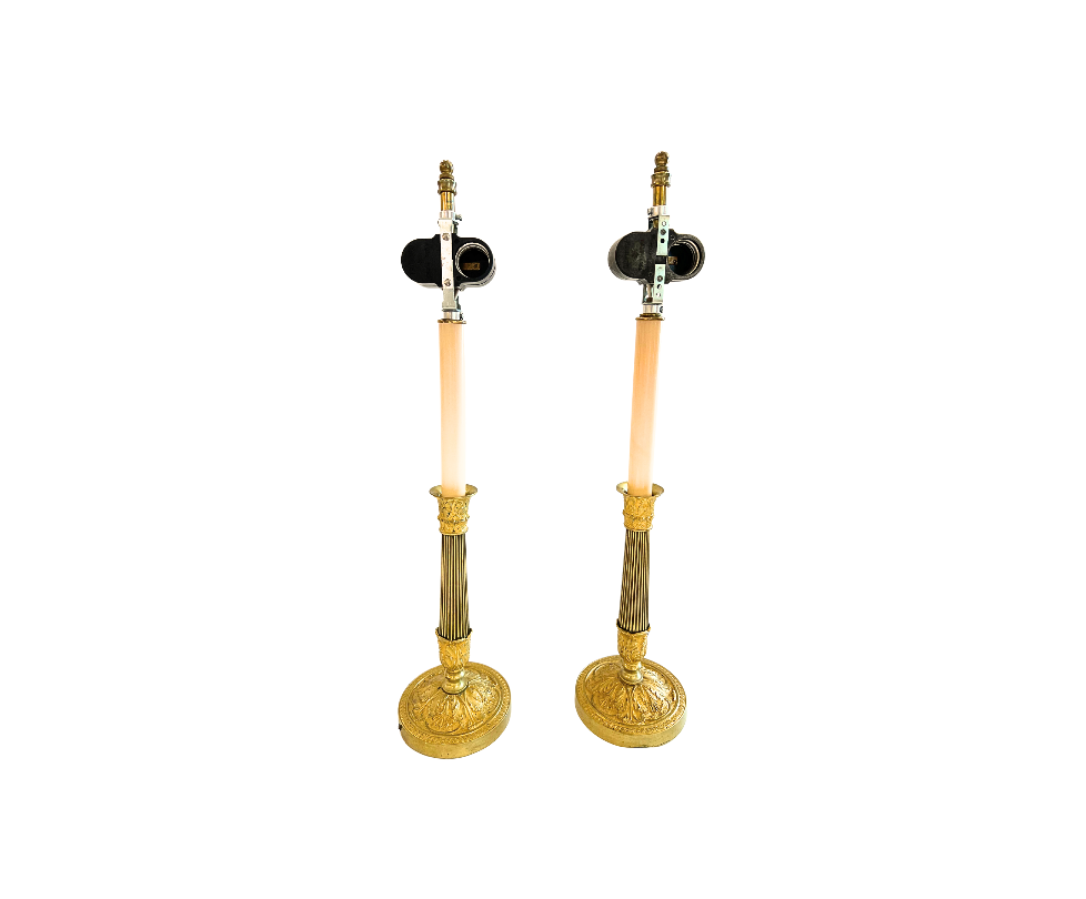 A Pair, Antique Gold Plated Faux Candle Lamps