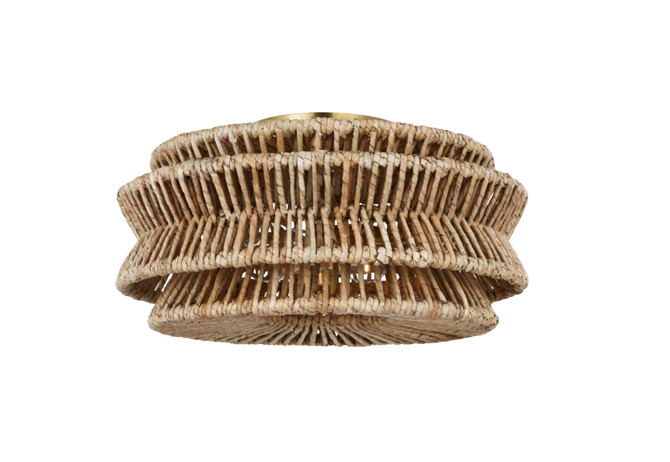 Antigua Brass & Abaca Large Drum Semi-Flush Mount