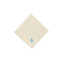 Beige Linen Napkins with Royal Blue Embroidered Anchor, Set of 4