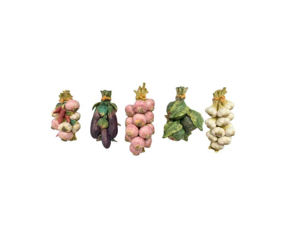 Vintage Majolica Hanging Vegitables, Set of 5