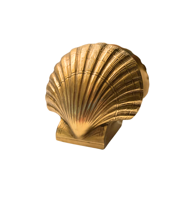 A Pair, Mid-Century Vintage Nautical Brass Scallop Shell, Sea Shell Bookend