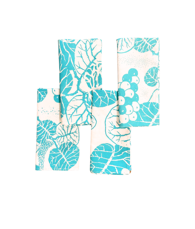 Aqua Seagrape Bahama Handprint Napkins, Set of 4