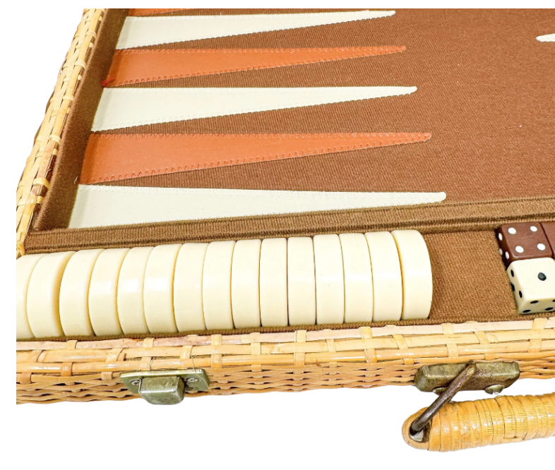 1960's Vintage Wicker Backgammon Travel Set