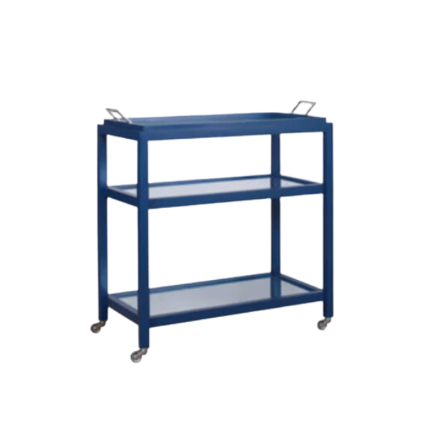 Navy Bar Cart With Mirrored Top Tier