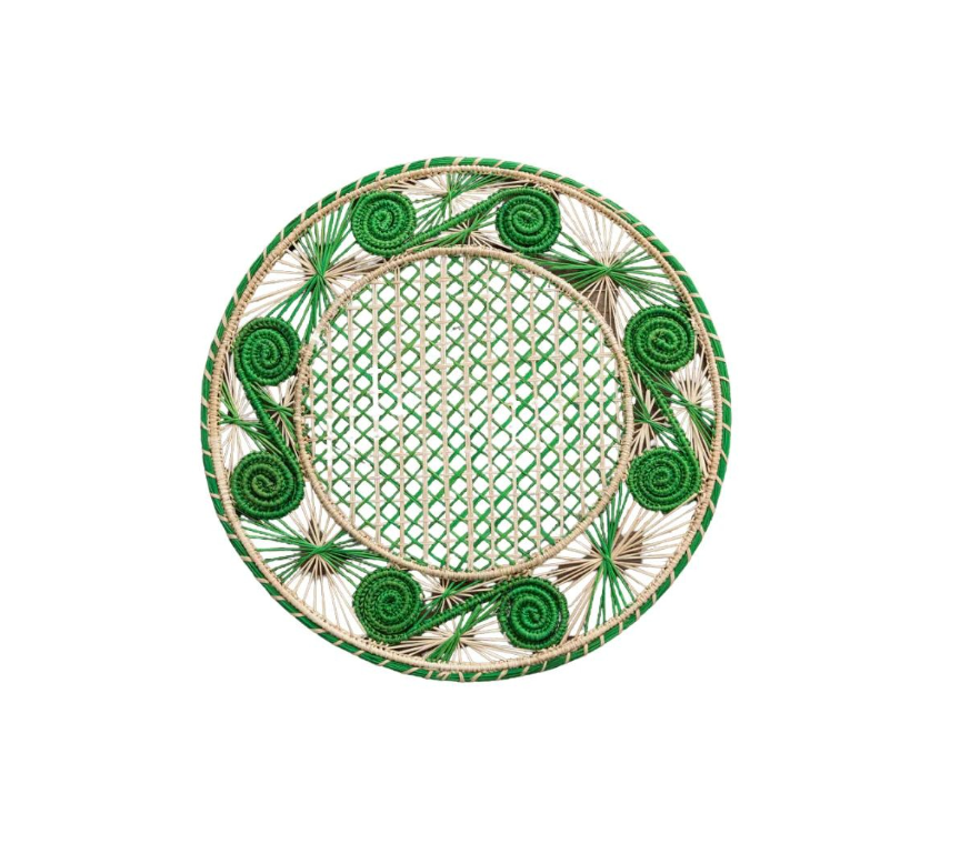 Handwoven Green Caracol Iraca and Straw Placemat