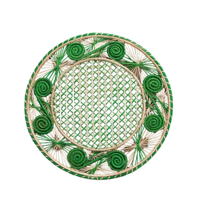 Handwoven Green Caracol Iraca and Straw Placemat