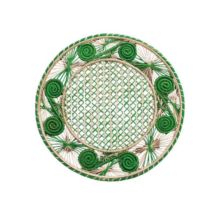 Handwoven Green Caracol Iraca and Straw Placemat