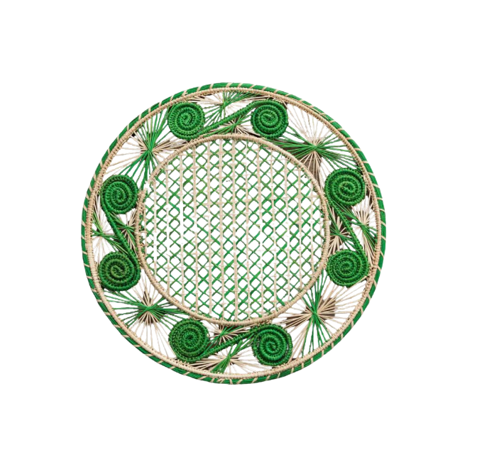 Handwoven Green Caracol Iraca and Straw Placemat