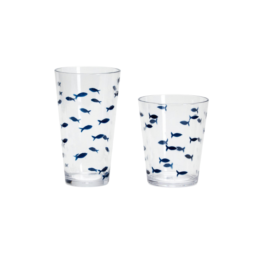 Water's Edge Blue Fish Acrylic Drinking Glass, Set of 2