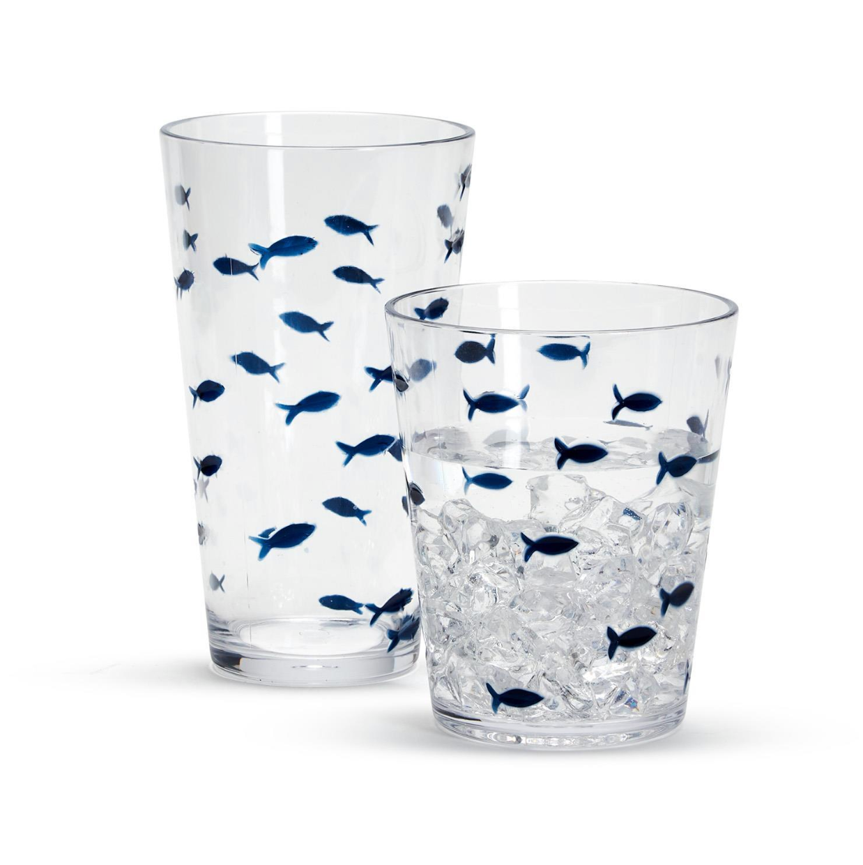 Water's Edge Blue Fish Acrylic Tumbler Drinking Glass, Set of 2