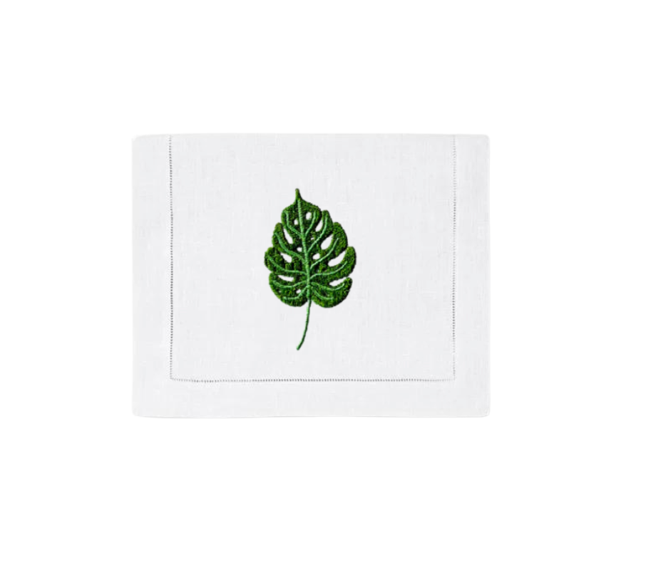 Tropical Green Monstera Leaf Cocktail Napkins, Set of 4