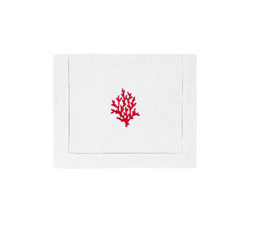 Red Coral Branch Cocktail Napkins, Set of 4