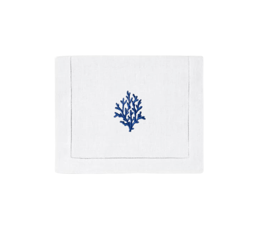 French Blue Coral Cocktail Napkins, Set of 4