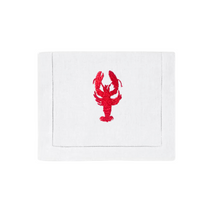 Red Lobster on White Linen Cocktail Napkin, Set of 4