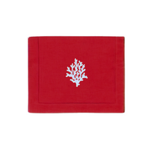 White Coral on Red Linen Cocktail Napkins, Set of 4