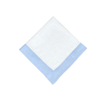 White Linen Napkin With Light Blue Linen Border, Set of 4