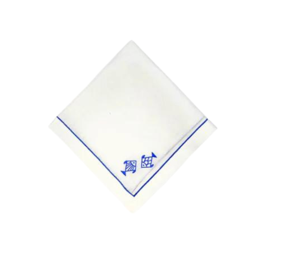 White Linen with Blue Square Fish Napkins, Set of 4