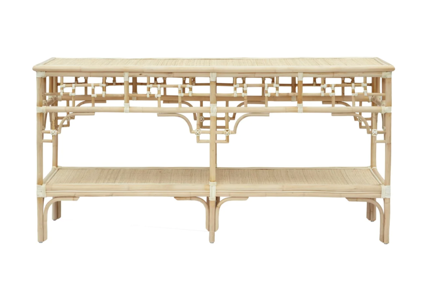 Pagoda Console, Large Natural Rattan Frame with Leather Wraps