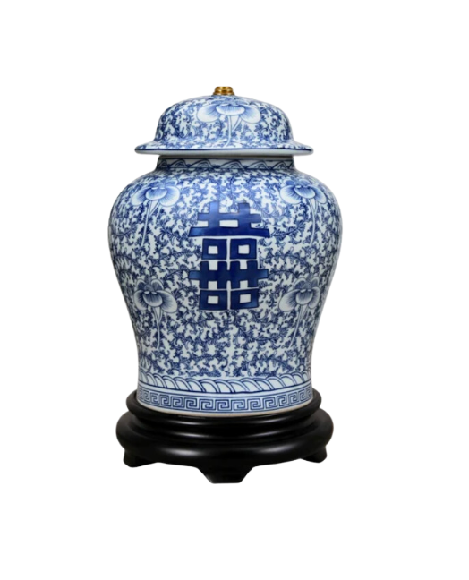 A Pair, Vintage Asian Blue and White Ginger Jar Lamps