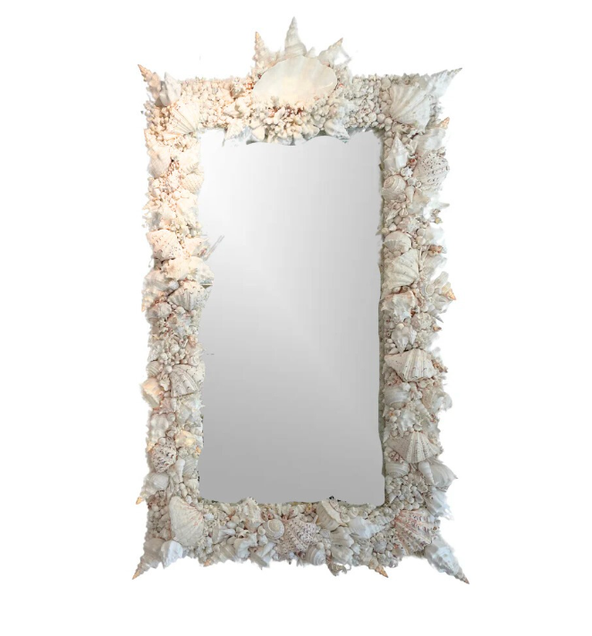 Elaborate King-Sized Coral Shell Specimen Mirror