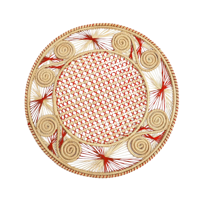 Handwoven Red Caracol Iraca and Straw Placemat