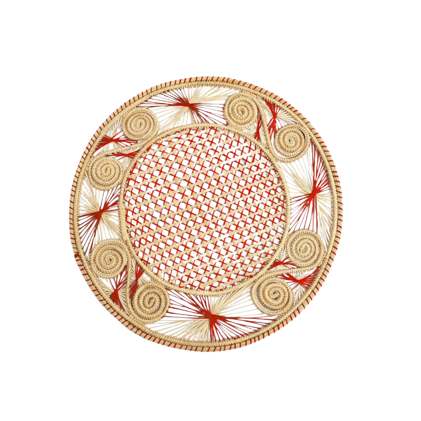 Handwoven Red Caracol Iraca and Straw Placemat