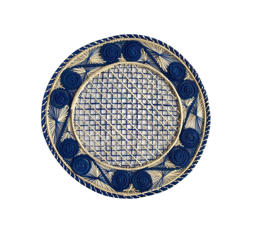 Handwoven Blue Caracol Iraca and Straw Placemat