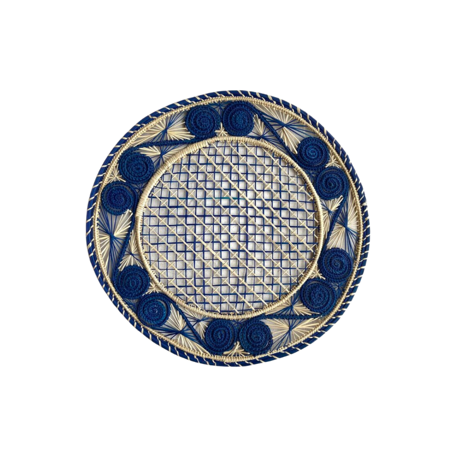 Handwoven Blue Caracol Iraca and Straw Placemat