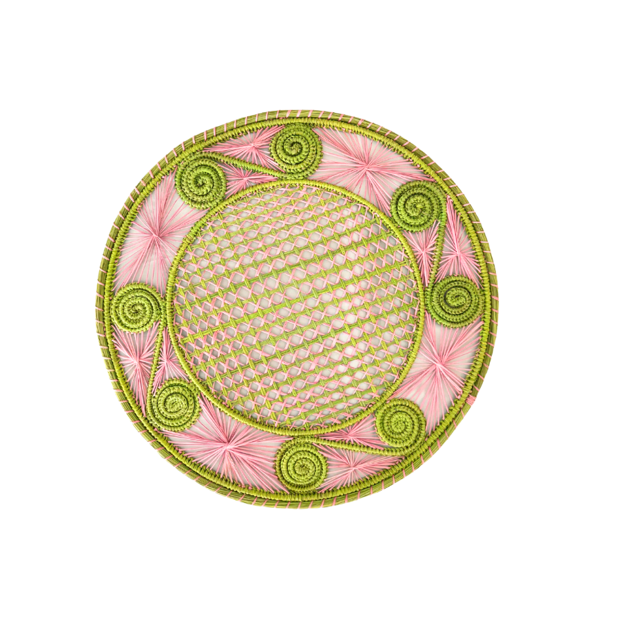 Handwoven Pink/Green Caracol Iraca and Straw Placemat