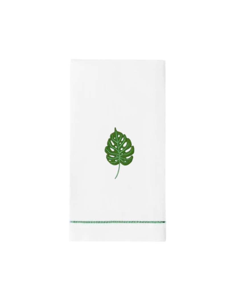 Triple Monstera Leaf Embroidered Hand Towel, Set of 4