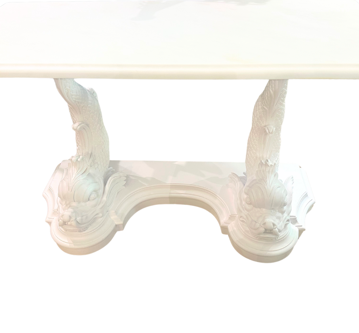 Antique Dolphin Console with New Honed Marble Top