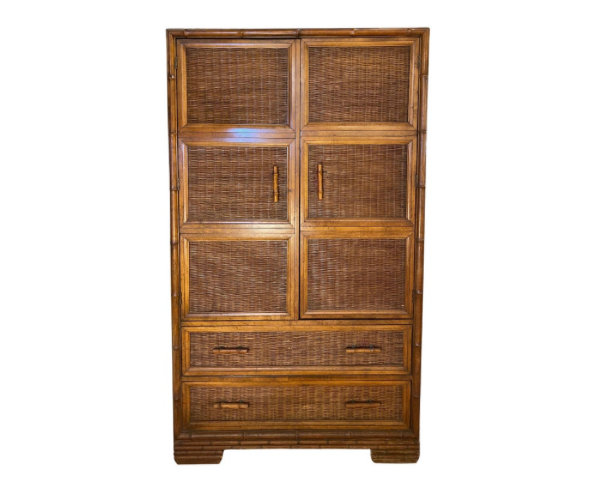 Boho Chic Faux Bamboo & Wicker "Barmoire"