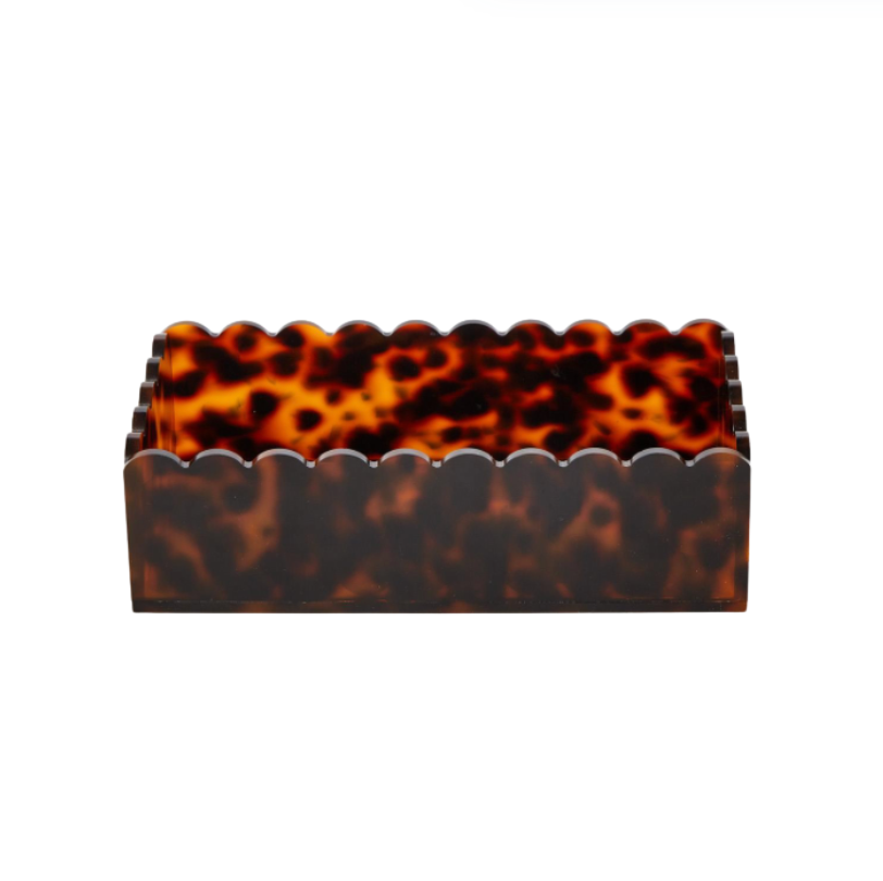 Tortoise Print Scalloped Edge Acrylic Guest Towel / Utensil Napkin Holder