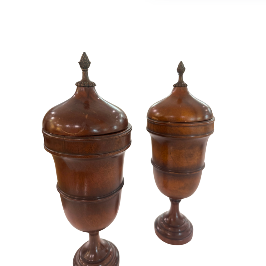 Vintage Mahogany Urns, A Pair