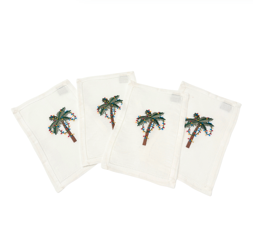 Christmas Palm Tree Cocktail Napkins, Set of 4