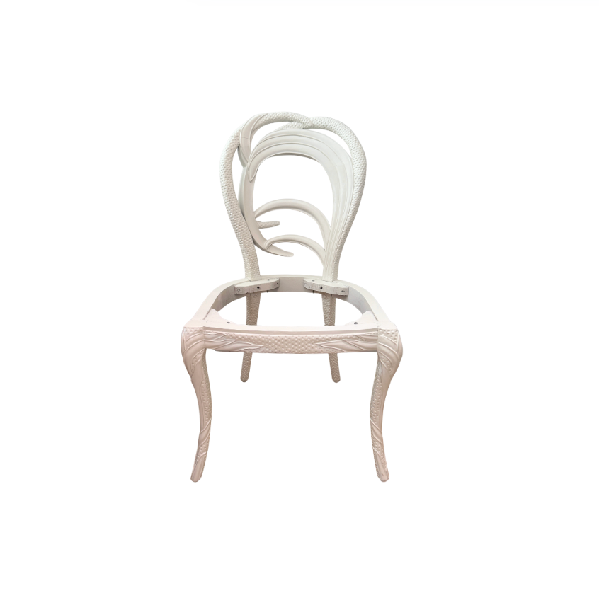 1980s Frances Elkins Style Carved Solid Wood Palm Frond Chairs, Set of 4