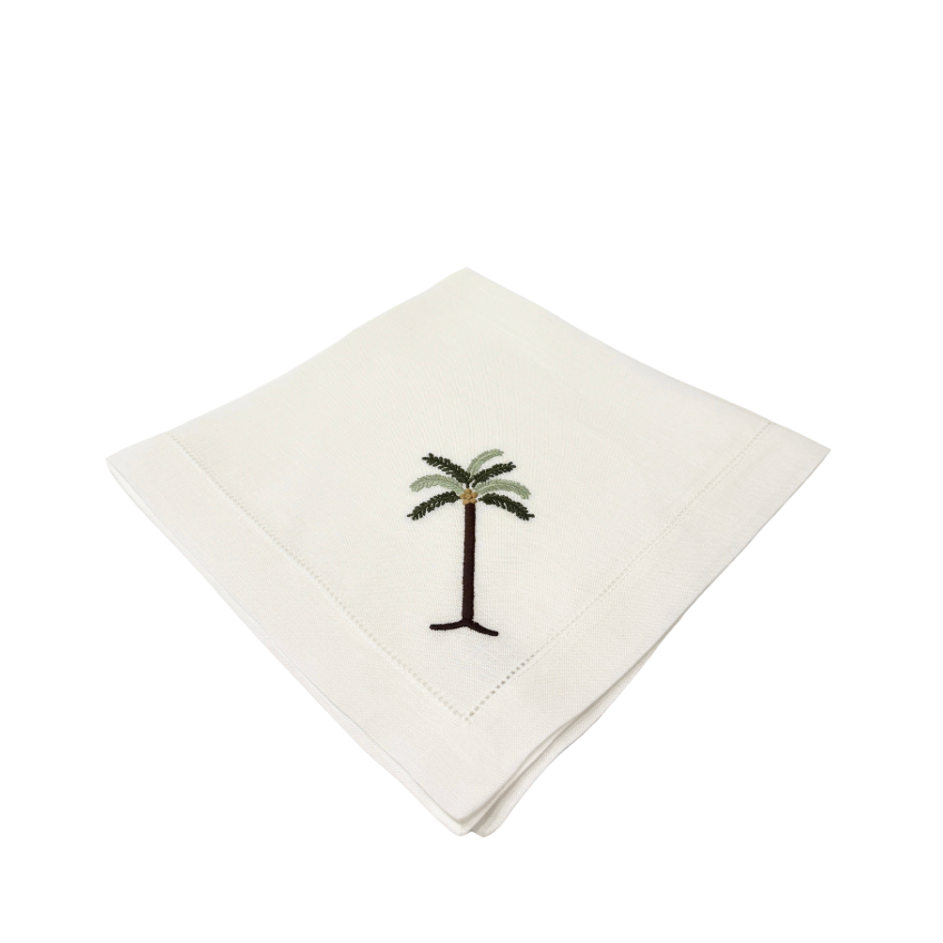 Coco Palm Embroidered Linen Dinner Napkin, Set of 4